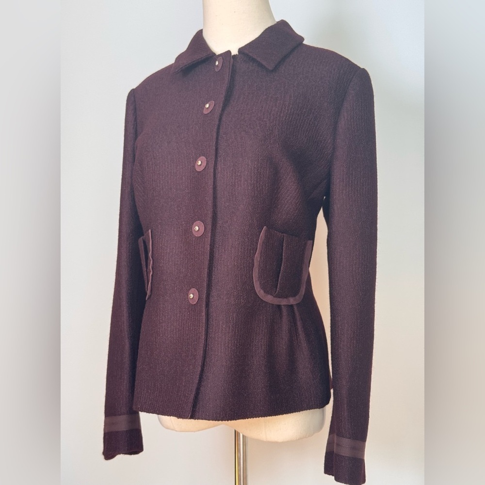 Prada Burgundy Wool Jacket with Pockets Size 46 - Picture 5 of 14